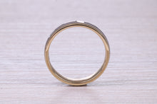Load image into Gallery viewer, 4 mm Wide Spinning Yellow and White Gold Patterned Wedding Band