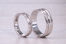 Load image into Gallery viewer, Bridal Set His and Hers White Gold Patterned Wedding Bands