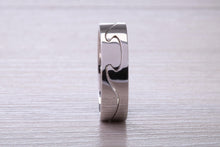 Load image into Gallery viewer, 6 mm Wide Two Section Jigsaw Puzzle Ring, Made from Solid Cast White Gold