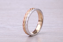 Load image into Gallery viewer, 4 mm Wide Three Tone , Solid Yellow, Rose and White Gold Wedding Band