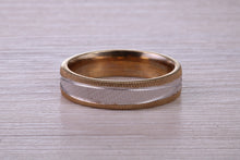 Load image into Gallery viewer, 5 mm Wide Yellow and White Gold Patterned Wedding Band