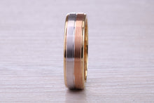 Load image into Gallery viewer, 6 mm Wide Three Tone , Solid 18ct Yellow, Rose and White Gold Wedding Band