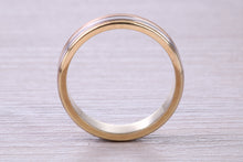 Load image into Gallery viewer, 6 mm Wide Three Tone , Solid 18ct Yellow, Rose and White Gold Wedding Band