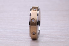 Load image into Gallery viewer, Gents 6 mm Wide Diamond set Spinning Band, Solid Yellow and White Gold