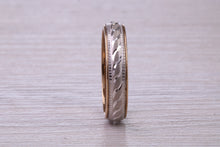 Load image into Gallery viewer, 4 mm Wide Yellow and White Gold Patterned Wedding Band