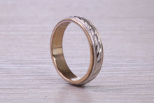 Load image into Gallery viewer, 4 mm Wide Yellow and White Gold Patterned Wedding Band