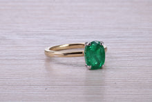 Load image into Gallery viewer, One carat Oval cut Bottle Green Emerald set Dainty 18ct Yellow Gold Solitaire