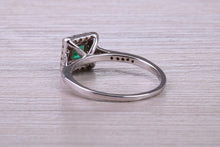 Load image into Gallery viewer, Square cut Natural Emerald Halo and Shoulder set With Diamonds in This 18ct White Gold Ring