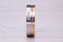Load image into Gallery viewer, Diamond set 18ct White and Yellow Gold 6mm Wide Wedding Band