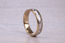Load image into Gallery viewer, 4 mm Wide Spinning Yellow and White Gold Patterned Wedding Band