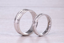Load image into Gallery viewer, Bridal Set His and Hers White Gold Patterned Wedding Bands