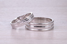 Load image into Gallery viewer, Bridal Set His and Hers White Gold Patterned Wedding Bands