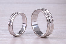 Load image into Gallery viewer, Bridal Set His and Hers White Gold Patterned Wedding Bands