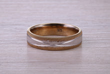 Load image into Gallery viewer, 5 mm Wide Yellow and White Gold Patterned Wedding Band