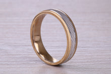 Load image into Gallery viewer, 5 mm Wide Yellow and White Gold Patterned Wedding Band
