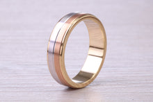 Load image into Gallery viewer, 6 mm Wide Three Tone , Solid 18ct Yellow, Rose and White Gold Wedding Band