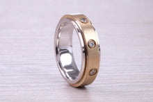 Load image into Gallery viewer, Gents 6 mm Wide Diamond set Spinning Band, Solid Yellow and White Gold