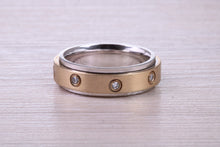 Load image into Gallery viewer, Gents 6 mm Wide Diamond set Spinning Band, Solid Yellow and White Gold