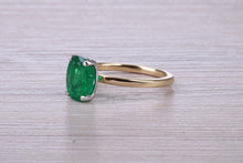 Load image into Gallery viewer, One carat Oval cut Bottle Green Emerald set Dainty 18ct Yellow Gold Solitaire