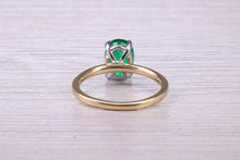 Load image into Gallery viewer, One carat Oval cut Bottle Green Emerald set Dainty 18ct Yellow Gold Solitaire