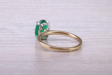 Load image into Gallery viewer, One carat Oval cut Bottle Green Emerald set Dainty 18ct Yellow Gold Solitaire