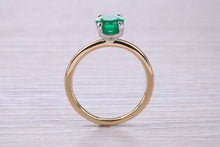 Load image into Gallery viewer, One carat Oval cut Bottle Green Emerald set Dainty 18ct Yellow Gold Solitaire