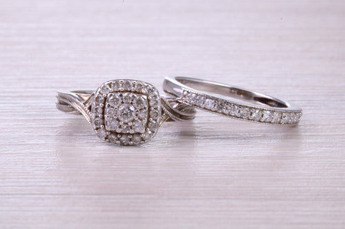 Diamond set White Gold Bridal Rings, Engagement Ring and Wedding Band