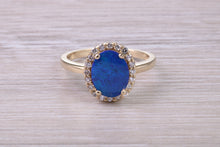 Load image into Gallery viewer, Beautiful Fiery Natural Opal and Diamonds set Gold Ring