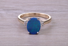 Load image into Gallery viewer, Beautiful Fiery Natural Opal and Diamonds set Gold Ring