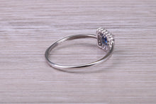 Load image into Gallery viewer, Dainty Sapphire and Halo set Diamond 18ct White Gold Ring