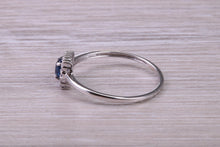 Load image into Gallery viewer, Dainty Sapphire and Halo set Diamond 18ct White Gold Ring
