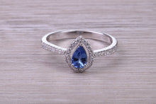 Load image into Gallery viewer, Absolutely Beautiful Blue Sapphire and Halo set Diamond 18ct White Gold Ring