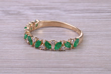 Load image into Gallery viewer, One carat Natural Marquise cut Emeralds and Round Diamonds set Yellow Gold Ring