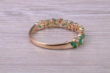 Load image into Gallery viewer, One carat Natural Marquise cut Emeralds and Round Diamonds set Yellow Gold Ring