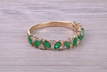 Load image into Gallery viewer, One carat Natural Marquise cut Emeralds and Round Diamonds set Yellow Gold Ring