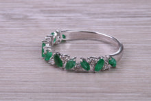 Load image into Gallery viewer, One carat Natural Marquise cut Emeralds and Round Diamonds set White Gold Ring