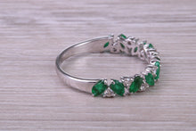 Load image into Gallery viewer, One carat Natural Marquise cut Emeralds and Round Diamonds set White Gold Ring