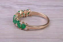 Load image into Gallery viewer, 1.50 carat Natural Marquise cut Emeralds and Round Diamonds set Yellow Gold Ring