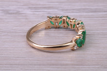 Load image into Gallery viewer, 1.50 carat Natural Marquise cut Emeralds and Round Diamonds set Yellow Gold Ring