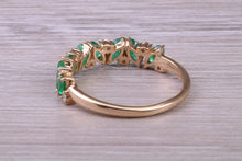 Load image into Gallery viewer, 1.50 carat Natural Marquise cut Emeralds and Round Diamonds set Yellow Gold Ring