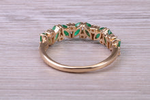 Load image into Gallery viewer, 1.50 carat Natural Marquise cut Emeralds and Round Diamonds set Yellow Gold Ring