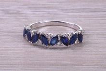 Load image into Gallery viewer, 1.50 carat Beautiful Marquise cut Sapphires and Round cut Diamond set White Gold Ring