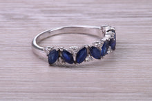 Load image into Gallery viewer, 1.50 carat Beautiful Marquise cut Sapphires and Round cut Diamond set White Gold Ring