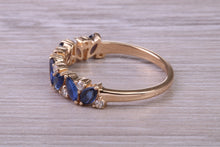Load image into Gallery viewer, 1.50 carat Beautiful Marquise cut Sapphires and Round cut Diamond set Yellow Gold Ring