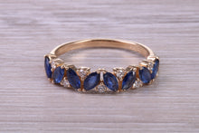 Load image into Gallery viewer, 1.50 carat Beautiful Marquise cut Sapphires and Round cut Diamond set Yellow Gold Ring