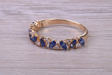 Load image into Gallery viewer, One carat Beautiful Marquise cut Sapphires and Round cut Diamond set Yellow Gold Ring