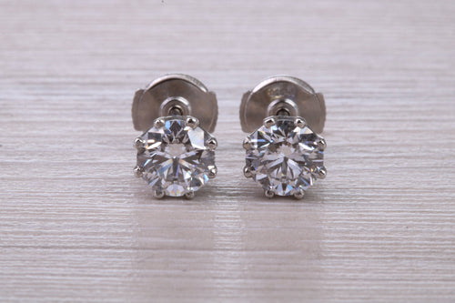 1.25ct Each D V V S 2 Graded Certified Diamond Set Platinum Solitaire Stud Earrings