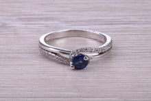 Load image into Gallery viewer, Blue Sapphire and Diamond set White Gold Ring