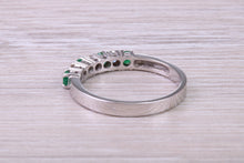 Load image into Gallery viewer, Quarter carat Natural Round Emeralds and Round Diamonds set White Gold Ring