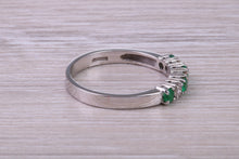 Load image into Gallery viewer, Quarter carat Natural Round Emeralds and Round Diamonds set White Gold Ring